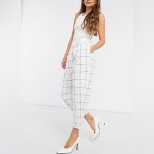 Topshop Windowpane Pants, white with black, size 6 (US)